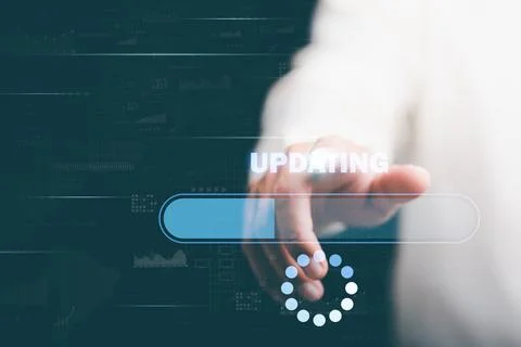 Man pushing software update button, technology information update and upgra.. 写真素材