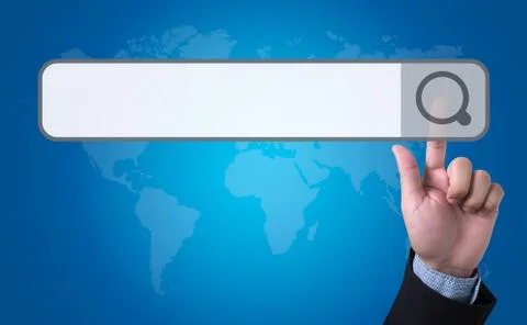 Man pushing (touching) virtual web browser address bar or search Foto stock