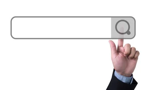 Man pushing (touching) virtual web browser address bar or search Foto stock