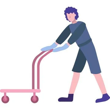 Man pushing trolley cart vector icon isolated Illustration