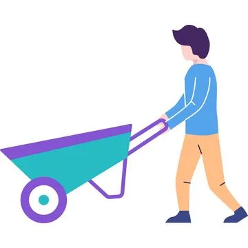 Man pushing wheelbarrow flat vector icon isolated Stock Illustration