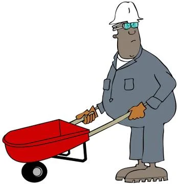 Man pushing a wheelbarrow Stock Illustration