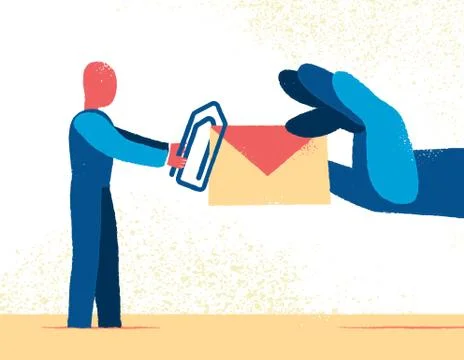 Man put file attachment before sending the mail Stockillustratie