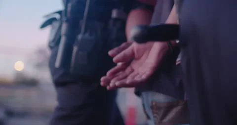Man Is Put In Hand Cuffs, Arrest By Two Police Officers, Cops, Under Arrest Stock Footage