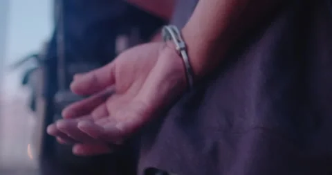 Man Is Put In Hand Cuffs, Arrest By Two Police Officers, Cops, Under Arrest Stock Footage 165952252