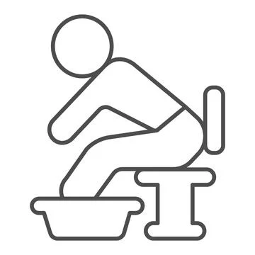 Man put legs in basin thin line icon, officesyndrome concept, man, basin vector イラスト素材