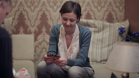 Man puts cards on the table Stock Footage 71363173