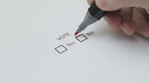 Man puts check mark in no in checkbox on voting form Stock-Footage 301420917