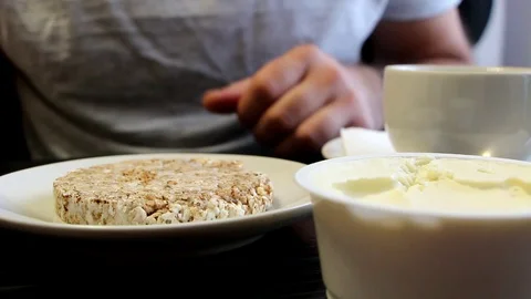 Man puts cheese on toast Stock Footage 96850011
