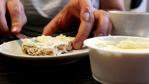 Man puts cheese on toast Stock Footage 96850178