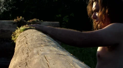 Man puts moss Vídeo Stock 68398601