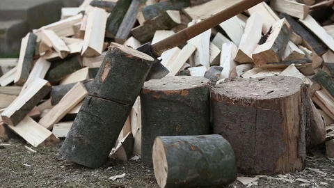 Man puts roundwood Video stock 70898880