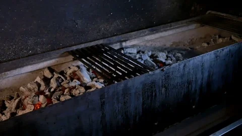 Man puts a vegetable shish kebab on the grate Video stock 80042006