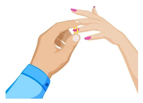 Man puts a wedding ring on a womans finger. Marriage, family, wedding ceremony Stock Illustration