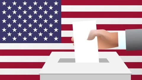 Man putting ballot in a box during elections in Usa in front of flag. Stock Footage 266394373