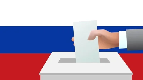 Man putting ballot in a box during elections in Russia in front of flag. Stock Footage 270686941