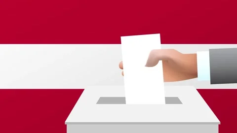 Man putting ballot in a box during elections in Austria in front of flag. Stock Footage 270686995