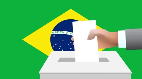 Man putting ballot in a box during elections in Brazil in front of flag. Stock Footage 270687008