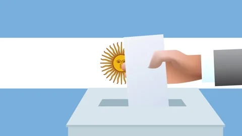 Man putting ballot in a box during elections in Argentina in front of flag. Stock Footage 283533352