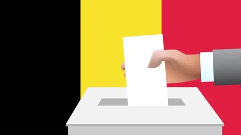 Man putting ballot in a box during elections in Belgium in front of flag. Stock Footage 283533359