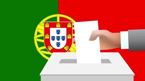 Man putting ballot in a box during elections in Portugal in front of flag. Stock Footage 283533373