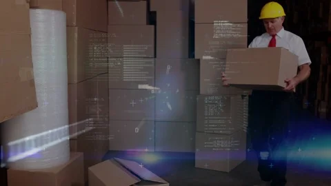 Man putting a box down and hurting his back Stock Footage 107702654