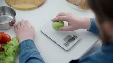 Kitchen Scales. Close-up. Meat Weighing Process in a Restaurant Stock Video  - Video of holding, weight: 259724787