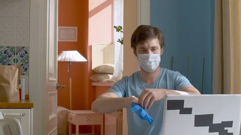 Man putting on rubber gloves Stock Footage 127079354