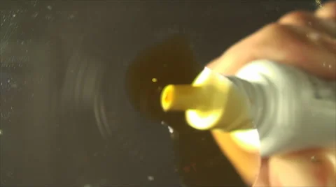 Man Putting Saline Solution On A Glass Table, Below Shot, Solution, Drug Stock Footage 41198347