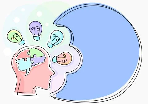 Man With Puzzled Brain Thinking New Brilliant Ideas Shown On Presentation Board 스톡 일러스트