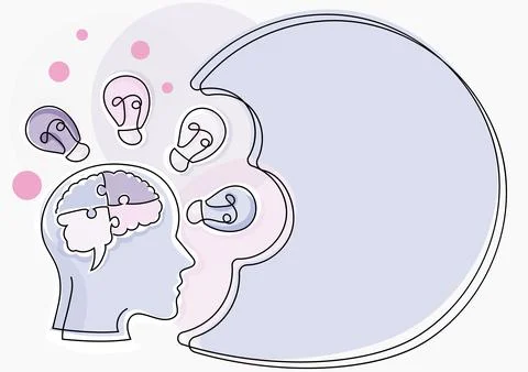 Man With Puzzled Brain Thinking New Brilliant Ideas Shown On Presentation Board 스톡 일러스트