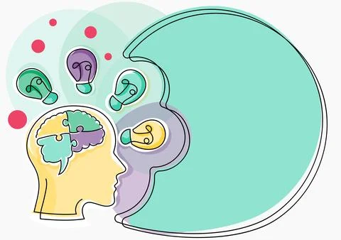 Man With Puzzled Brain Thinking New Brilliant Ideas Shown On Presentation Board イラスト素材