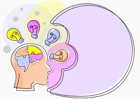 Man With Puzzled Brain Thinking New Brilliant Ideas Shown On Presentation Board 스톡 일러스트
