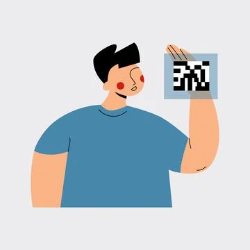 Man with QR code of the Covid vaccine or digital vaccination certificate. New Stock Illustration