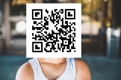 Man with qr code on his face Stock Photos
