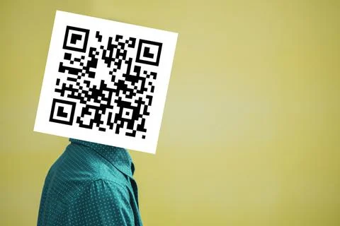 Man with qr code on his face Stock Photos
