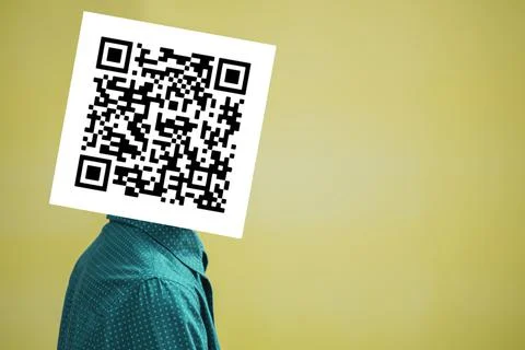 Man with qr code on his face Stock Photos