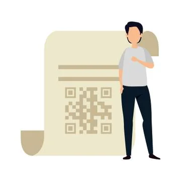 Man with qr code isolated icon Illustrazione stock