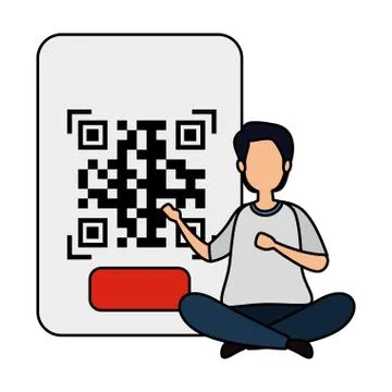 Man with qr code isolated icon Stock Illustration