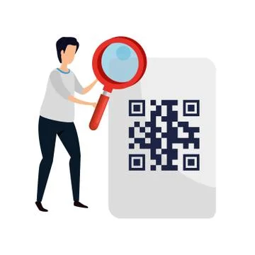 Man with qr code isolated icon Stock Illustration