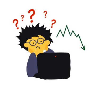 Man, question mark and computer. Cartoon. Vector Stock Illustration