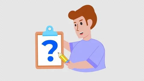 A man with a question mark and a pencil icon in a cartoon character animation. Stock Footage 316323423