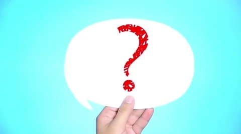 Man with question mark in speech bubble on blue background Video stock 41669831