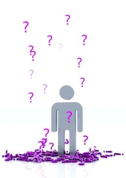 Man with question rain on white background Stock Illustration