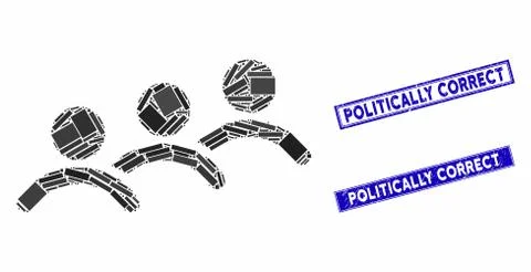 Man Queue Mosaic and Distress Rectangle Stamps Ilustração Stock