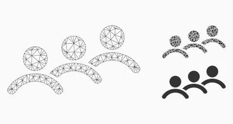 Man Queue Vector Mesh Carcass Model and Triangle Mosaic Icon Stock Illustration