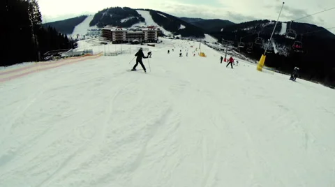 The man quickly down the mountain on skis Stock Footage 61793270