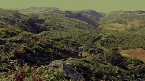 Man quickly walks mountain pathway toward camera Stock Footage 41953860