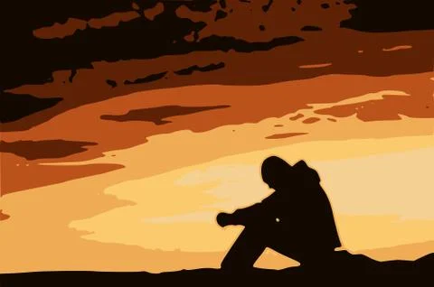 Man quietly praying. Illustrazione stock