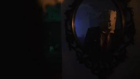 Man with rabbit mask looking in the mirror Stock-Footage 259025880